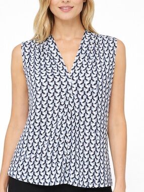 Calvin Klein Geometric Pattern Sleeveless Blouse Black/Light Blue/White Size LG
